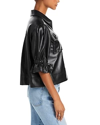 Faux Leather Puff Sleeve Jacket