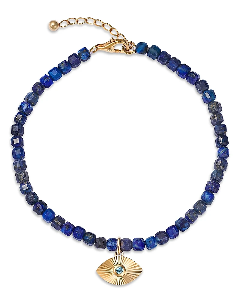 Bloomingdale's Fine Collection London Blue Topaz & Lapis Lazuli Bead Evil Eye Charm Bracelet