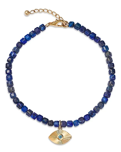 Bloomingdale's Fine Collection London Blue Topaz & Lapis Lazuli Bead Evil Eye Charm Bracelet