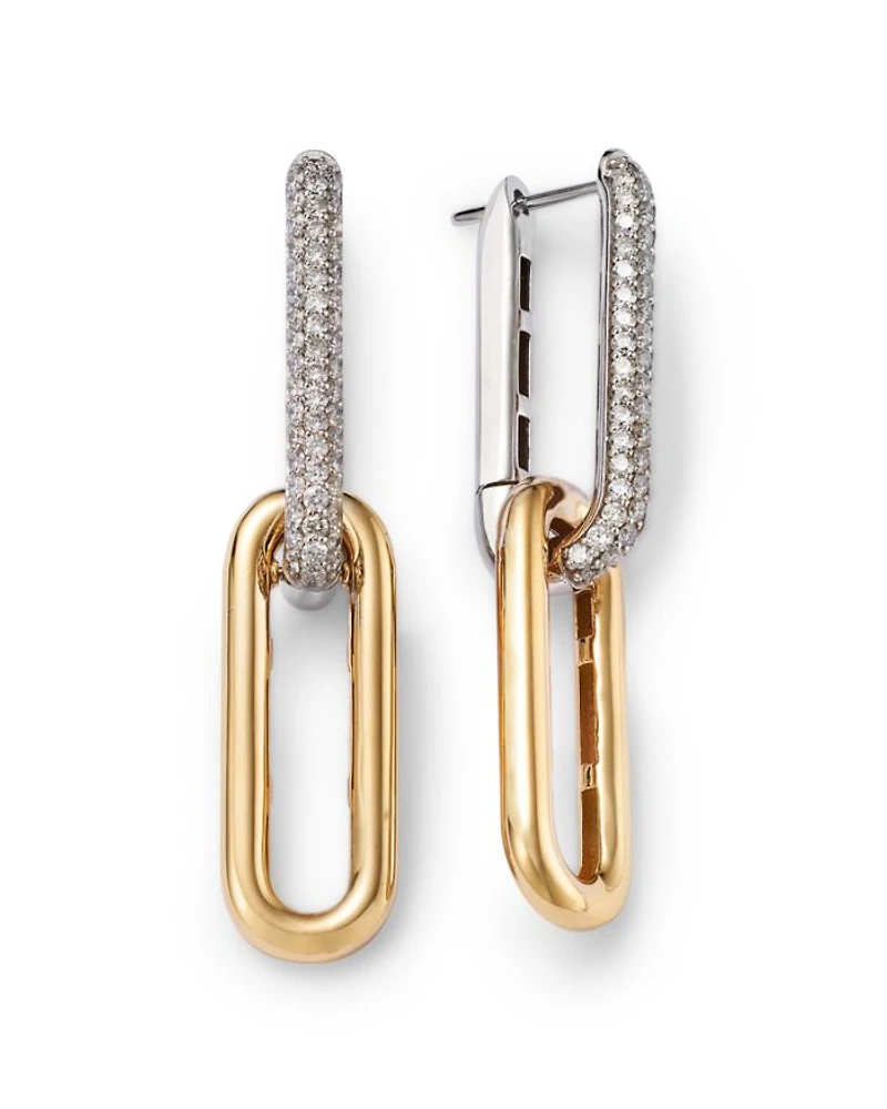 Diamond Link Drop Earrings in 14K Yellow & White Gold, 1.0 tcw