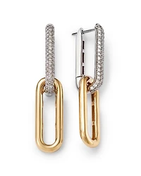 Diamond Link Drop Earrings in 14K Yellow & White Gold, 1.0 tcw