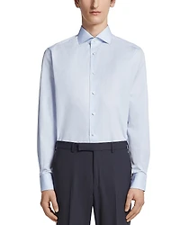 Zegna Centoventimila Cotton Micro Striped Regular Fit Dress Shirt