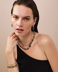 18K Yellow Gold Signature Caviar Black Ceramic Link Necklace, 16-18"