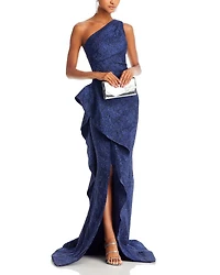 Metallic Jacquard One Shoulder Gown