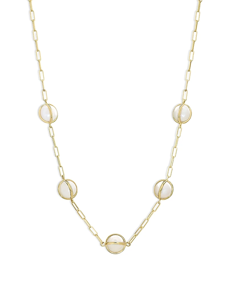 L. Klein 18K Yellow Gold Celeste Cultured Freshwater Pearl Paperclip Link Chain Collar Necklace, 16-18