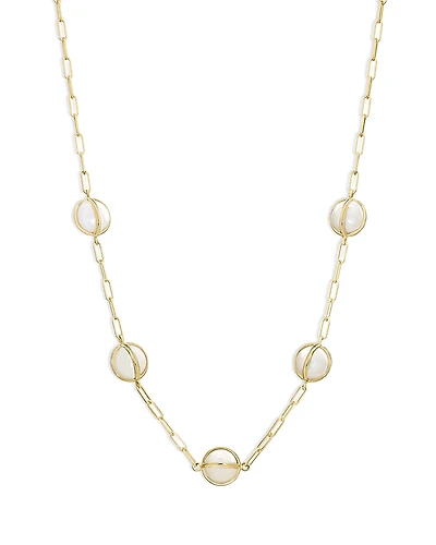 L. Klein 18K Yellow Gold Celeste Cultured Freshwater Pearl Paperclip Link Chain Collar Necklace, 16-18