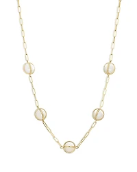 L. Klein 18K Yellow Gold Celeste Cultured Freshwater Pearl Paperclip Link Chain Collar Necklace, 16-18