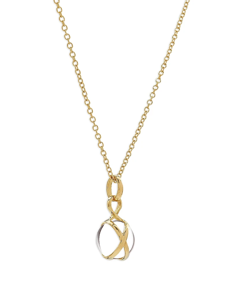 L. Klein 18K Yellow Gold Prisma Crystal Quartz 10mm Pendant Brilliant Chain Necklace, 16-18