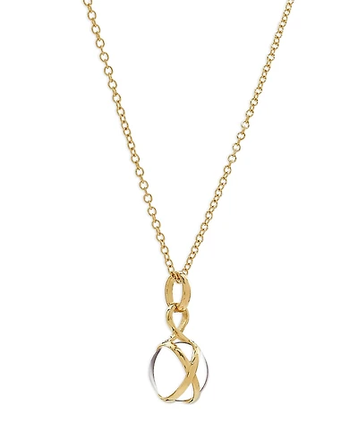 L. Klein 18K Yellow Gold Prisma Crystal Quartz 10mm Pendant Brilliant Chain Necklace, 16-18