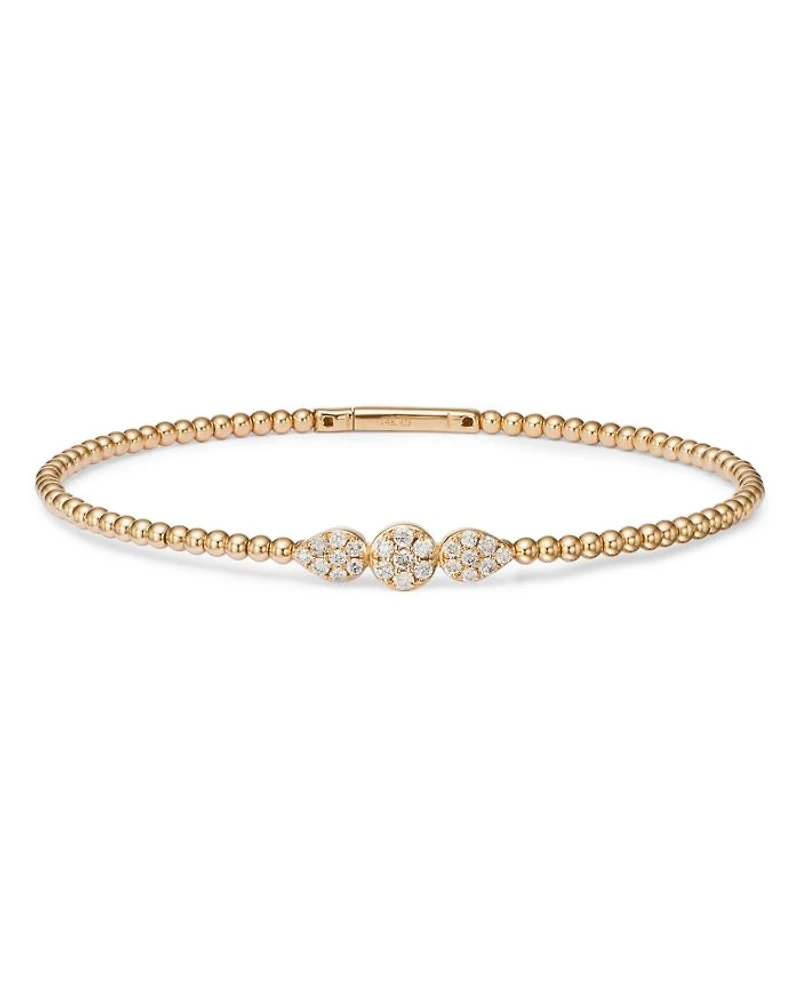 Diamond Triple Cluster Bead Bangle Bracelet in 14K Yellow Gold, 0.40 tcw