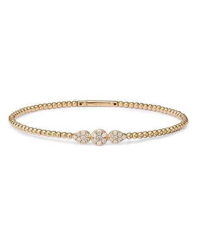 Diamond Triple Cluster Bead Bangle Bracelet in 14K Yellow Gold, 0.40 tcw