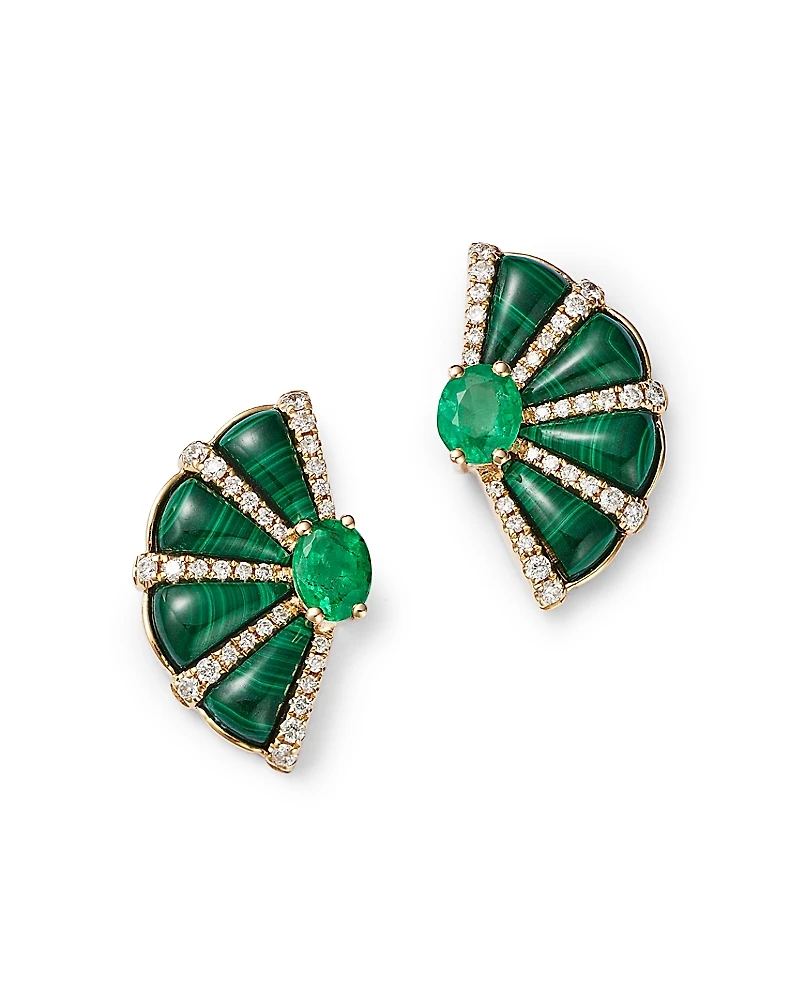 Bloomingdale's Fine Collection Malachite, Emerald, & Diamond Fan Stud Earrings