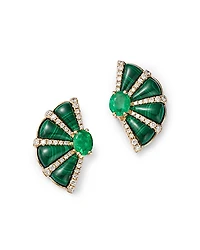 Bloomingdale's Fine Collection Malachite, Emerald, & Diamond Fan Stud Earrings
