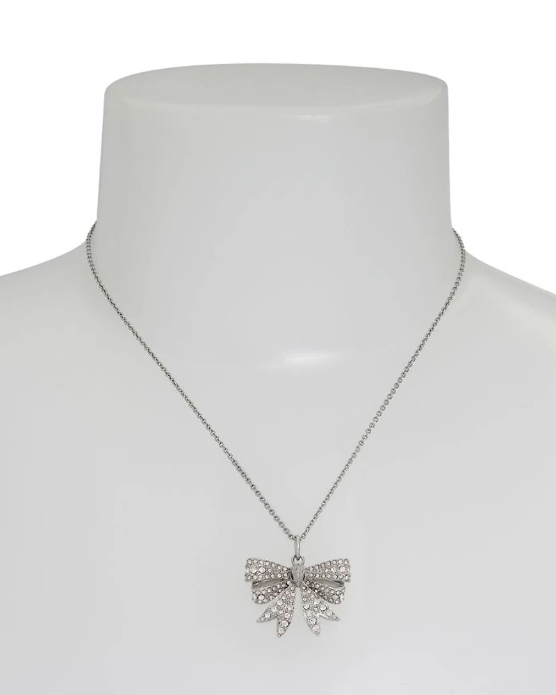 Pavé Eagle Head Bow Mini Pendant Necklace in Rhodium Plated, 16"-18"