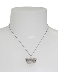 Pavé Eagle Head Bow Mini Pendant Necklace in Rhodium Plated, 16"-18"