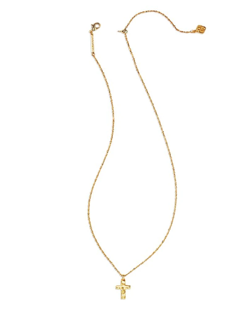 Cross Pendant Necklace 14K Gold Pated, 19"