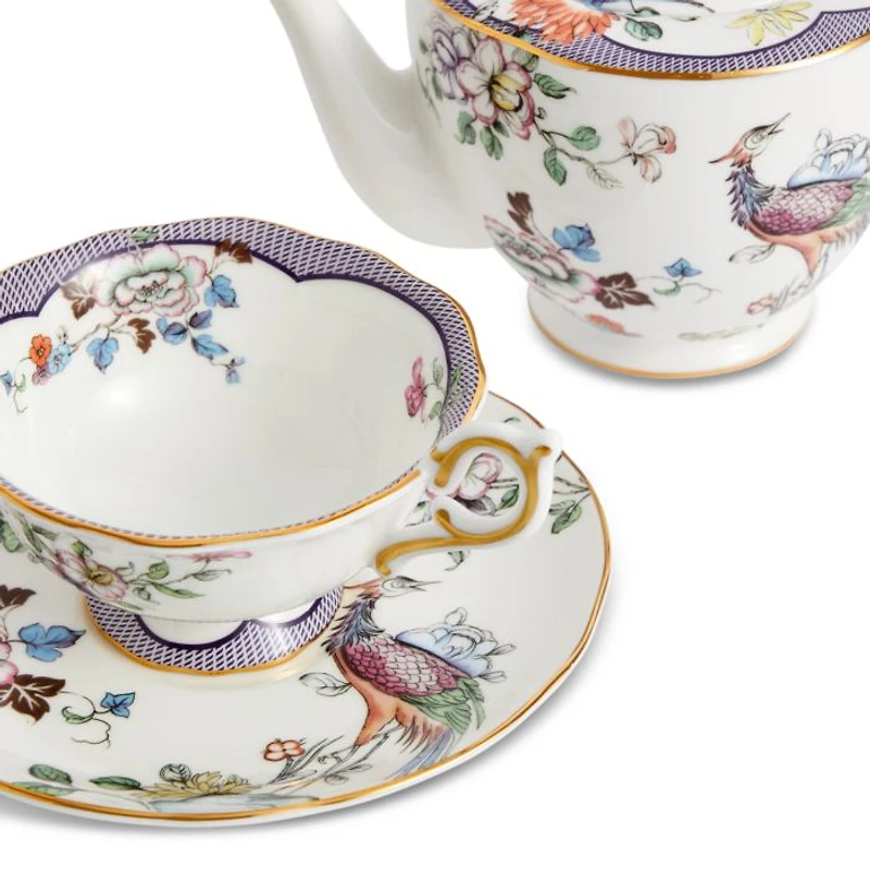 Fortune Teapot and Set of 2 Teacups & Saucers
