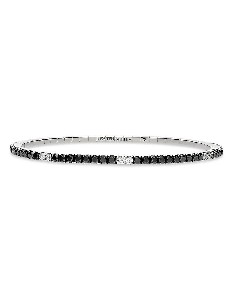 Extensible 18K White Gold Black & White Diamond Stretch Tennis Bracelet