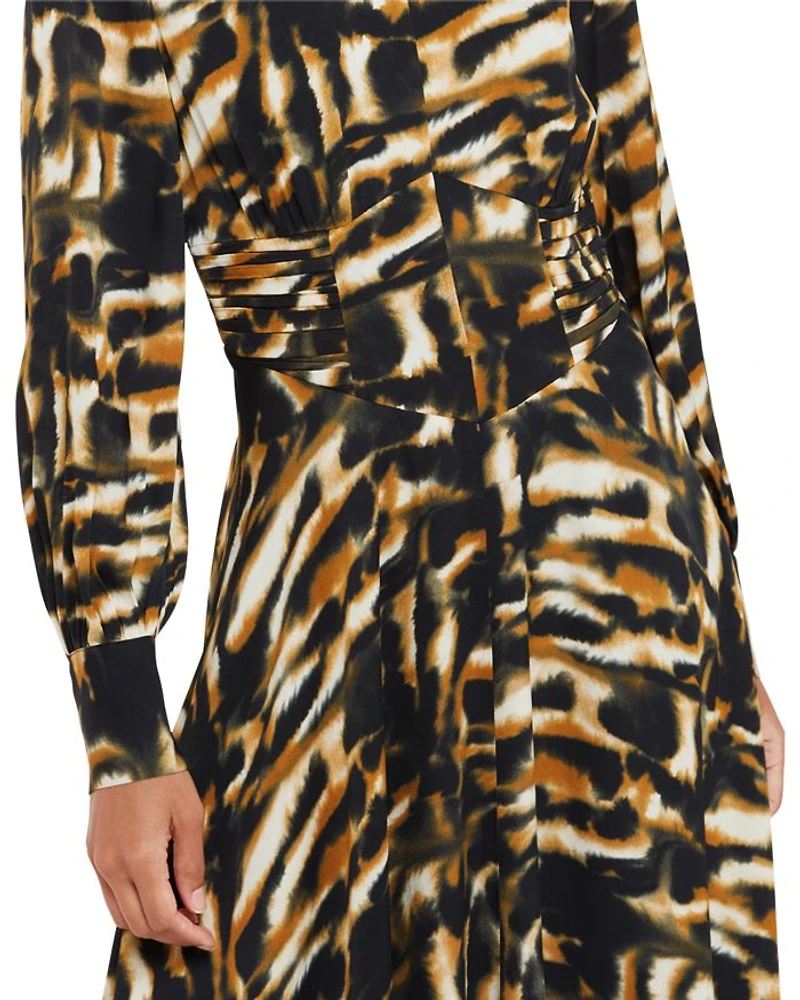 Smoke Print Gathered Midi Dress