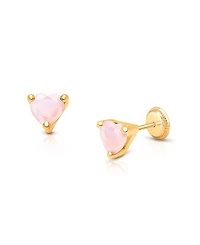 Tiny Blessings Girls' 14K Gold Pink Dazzling Heart Studs Screw Back Earrings - Baby, Little Kid, Big Kid