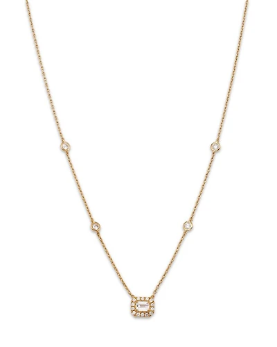 Diamond Emerald Cut Halo Pendant Necklace in 14K Yellow Gold, 0.60 tcw