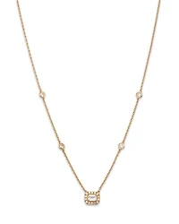Diamond Emerald Cut Halo Pendant Necklace in 14K Yellow Gold, 0.60 tcw