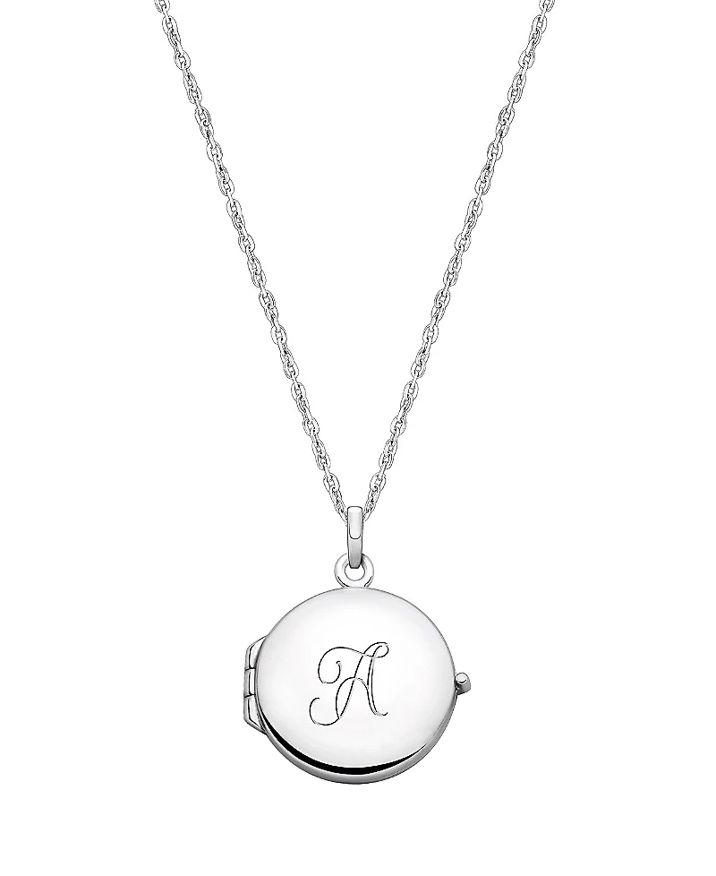 Tiny Blessings Girls' Sterling Silver Round Locket & Engraved Initial 14-16" Necklace - Children