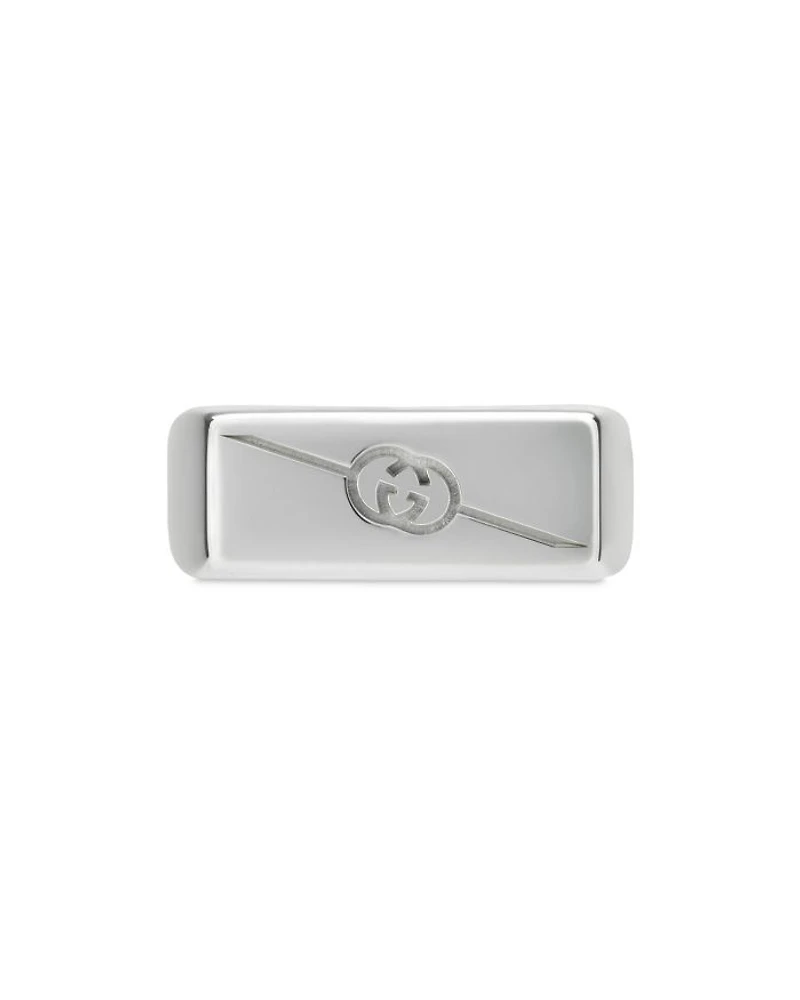 Sterling Silver Diagonal Interlocking G Rectangular Signet Ring