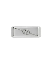 Sterling Silver Diagonal Interlocking G Rectangular Signet Ring