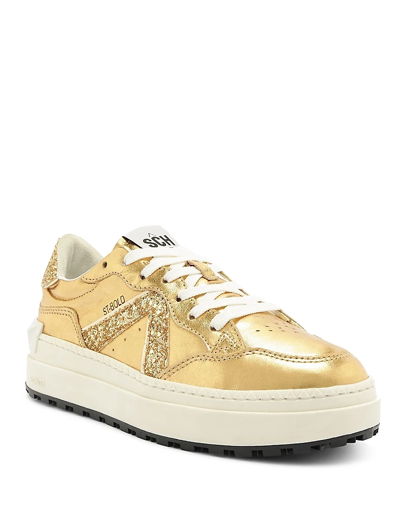 Schutz Women's St Bold Almond Toe Glitter Detail Platform Sneakers
