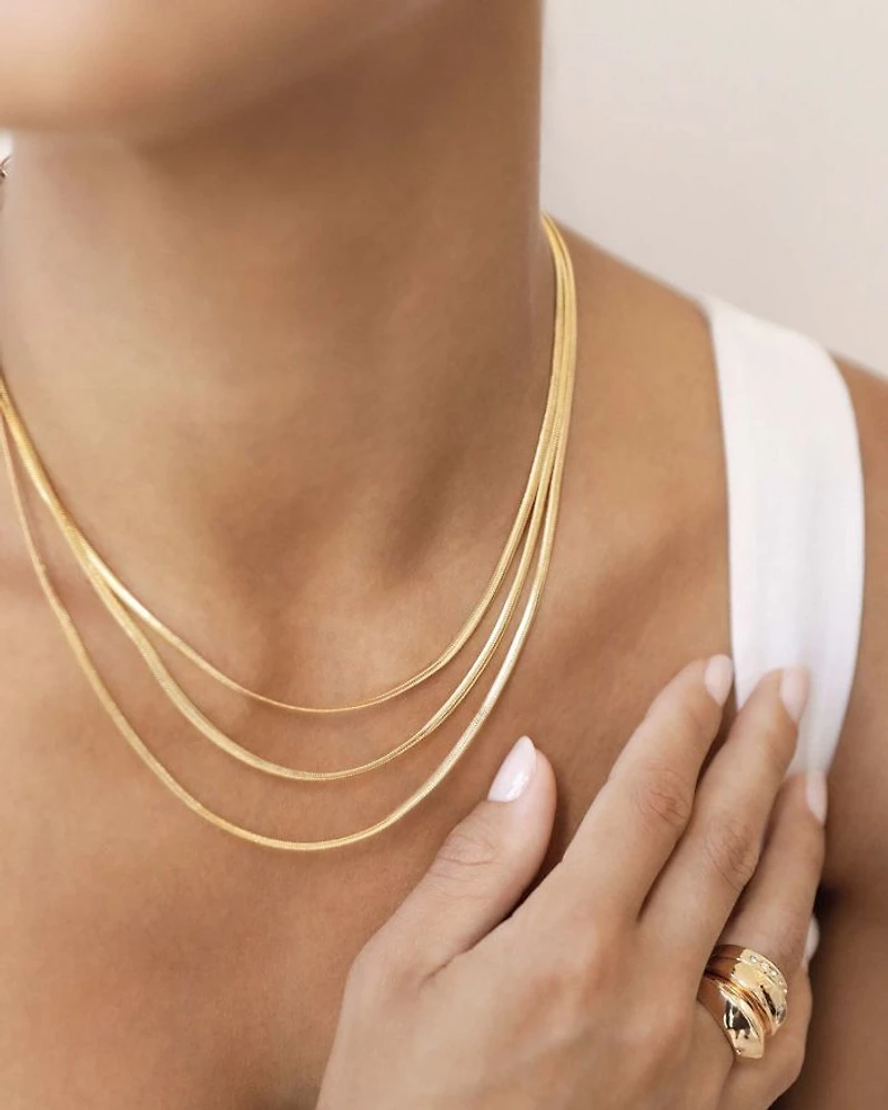 Triple Flex Snake Chain Necklace in 18K Gold Plated, 13"