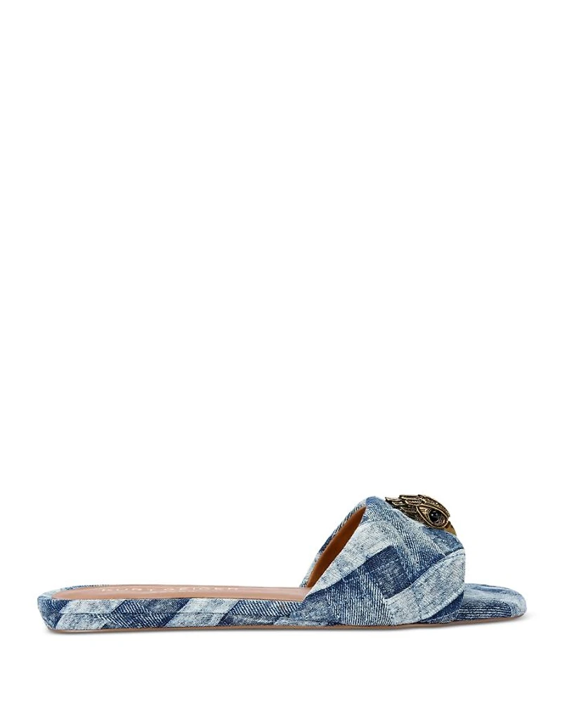 Women's Kensington Square Toe Crystal Eagle Head Blue Slide Sandals