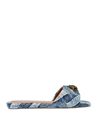 Women's Kensington Square Toe Crystal Eagle Head Blue Slide Sandals