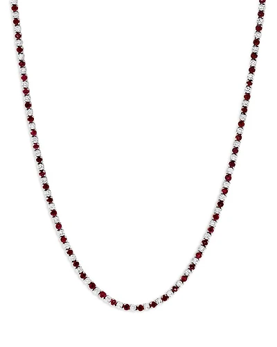 Gemstone & Diamond Tennis Necklace in 14K White Gold, 17"