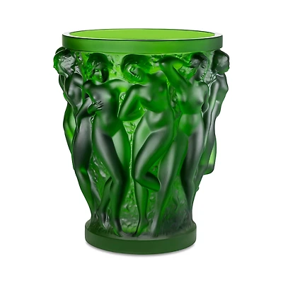 Lalique Large Bacchantes Crystal Vase, Amazon Green