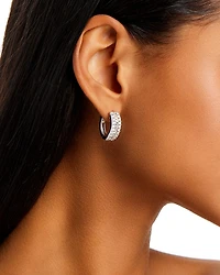 Diamond Baguette & Round Huggie Hoop Earring in 14K White Gold, 2.0 tcw