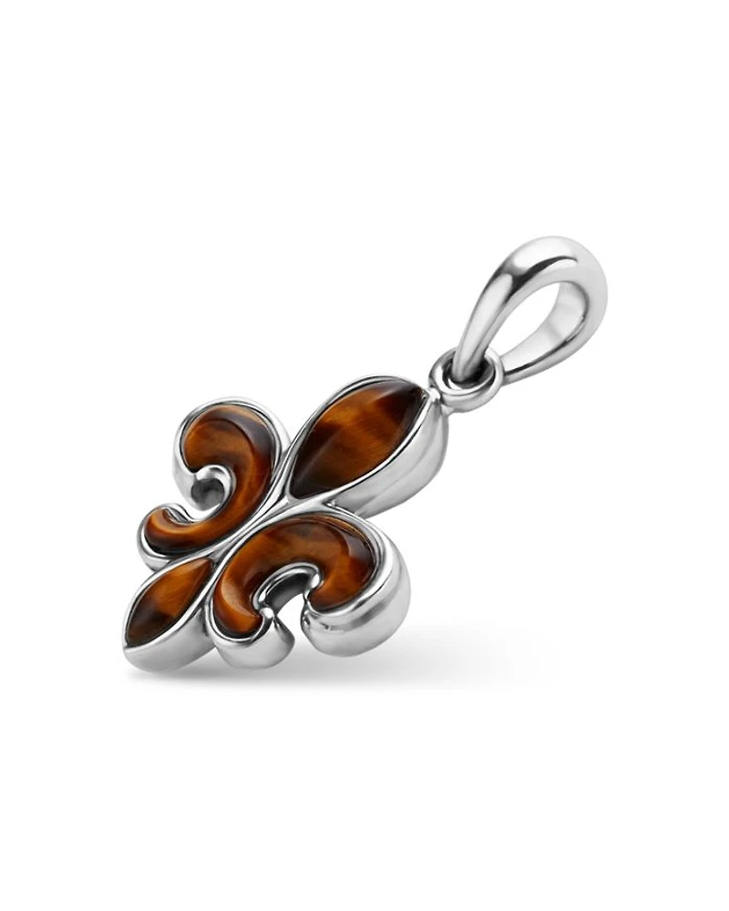 Men's Sterling Silver Anthem Tiger Eye Fleur de Lis Pendant - Exclusive