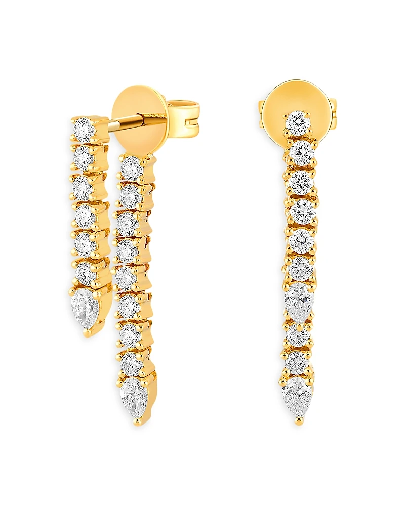 Ef Collection 14K Yellow Gold Diamond Teardrop Fringe Front to Back Earrings