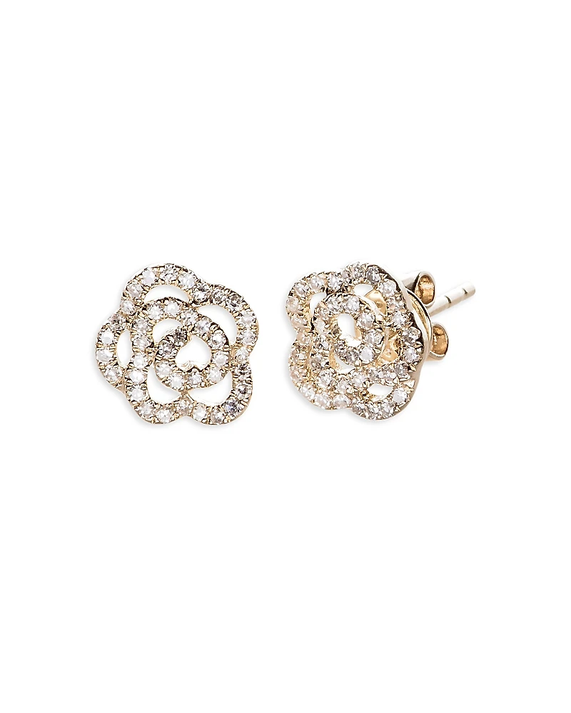 Ef Collection 14K Yellow Gold Diamond Openwork Rose Stud Earrings