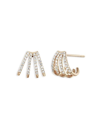 14K Yellow Gold Diamond Multirow Huggie Hoop Earrings