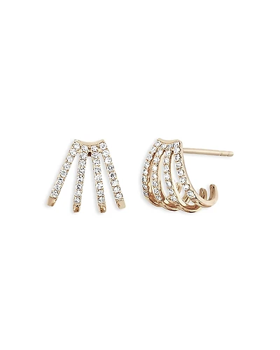 Ef Collection 14K Yellow Gold Diamond Multirow Huggie Hoop Earrings