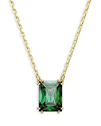 Stilla Green Rectangle Crystal Pendant Necklace in Gold Tone, 14.96"-17.72"