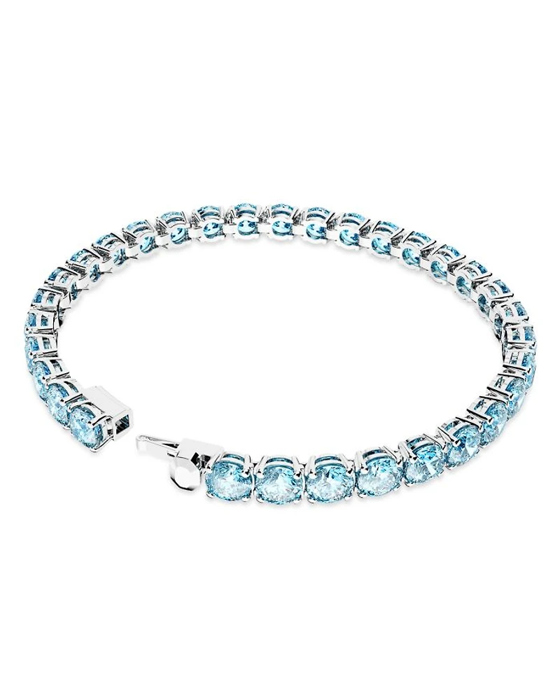 Matrix Blue Crystal Small Tennis Bracelet Rhodium Plated