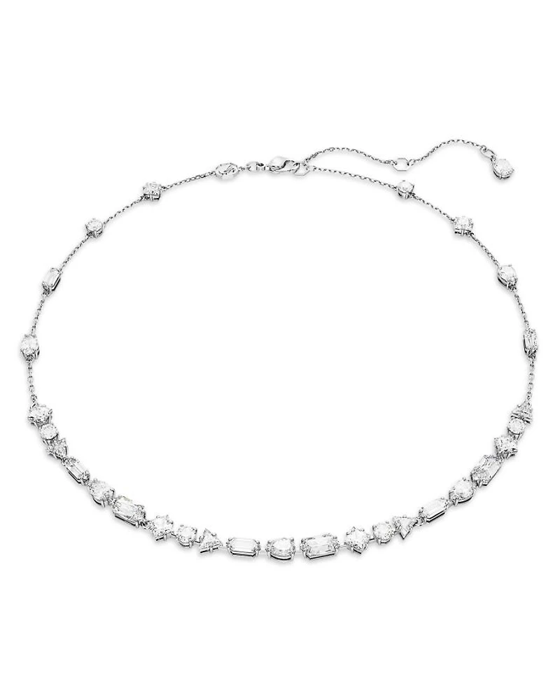 Mesmera Mixed Cut Crystal Scatter Necklace in Rhodium Plated, 14.96"-17.72"