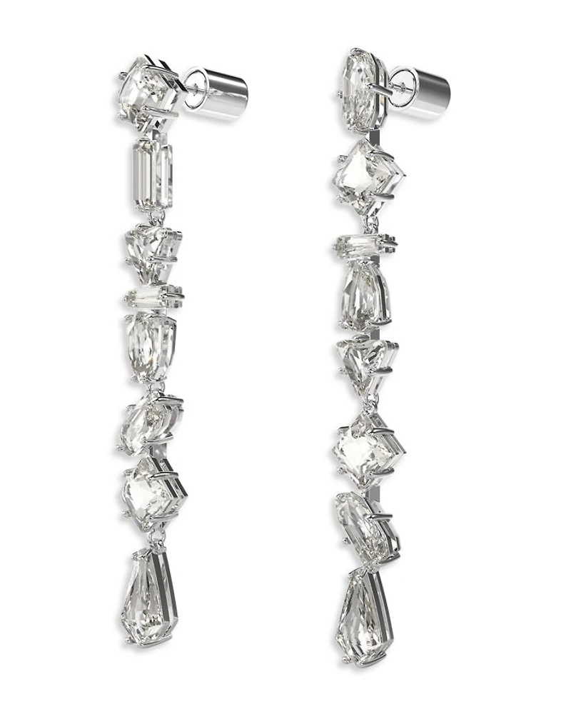 Mesmera Mixed Cut Linear Drop Earrings in Rhodium Plated