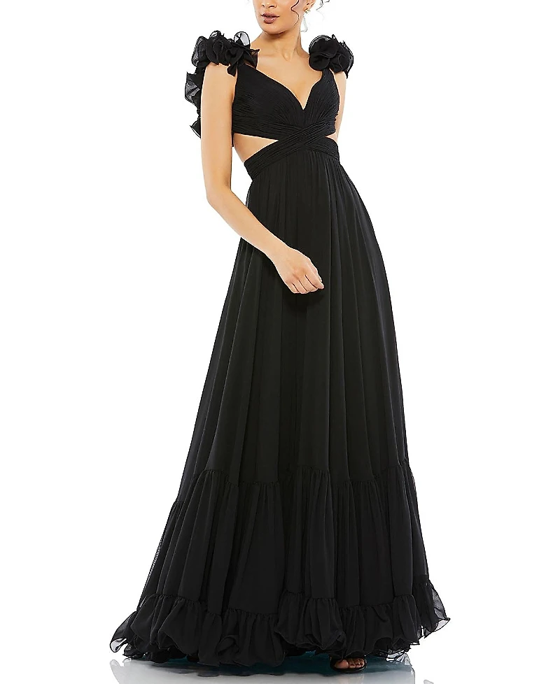 Mac Duggal Ruffle Tiered Cut-Out Chiffon Gown