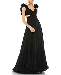 Mac Duggal Ruffle Tiered Cut-Out Chiffon Gown