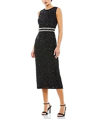 Mac Duggal Sleeveless High Neck Beaded Midi Sheath Dress