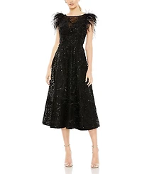 Mac Duggal Feather Shoulder Embellished Dress