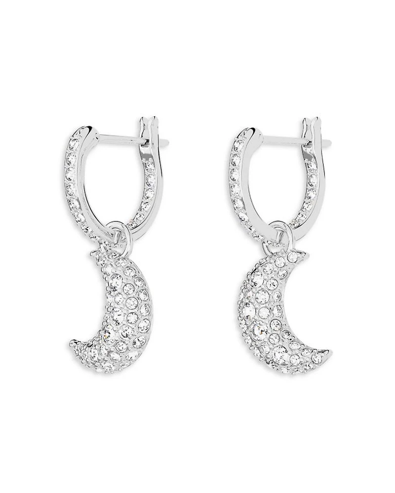 Luna Swarovski Crystal Crescent Drop Earrings in Rhodium Plated